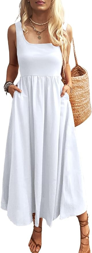 Women's Maxi Dress Summer Sleeveless Swing Sundress Casual Loose Tank Long Dresses with Pockets | Amazon (US)