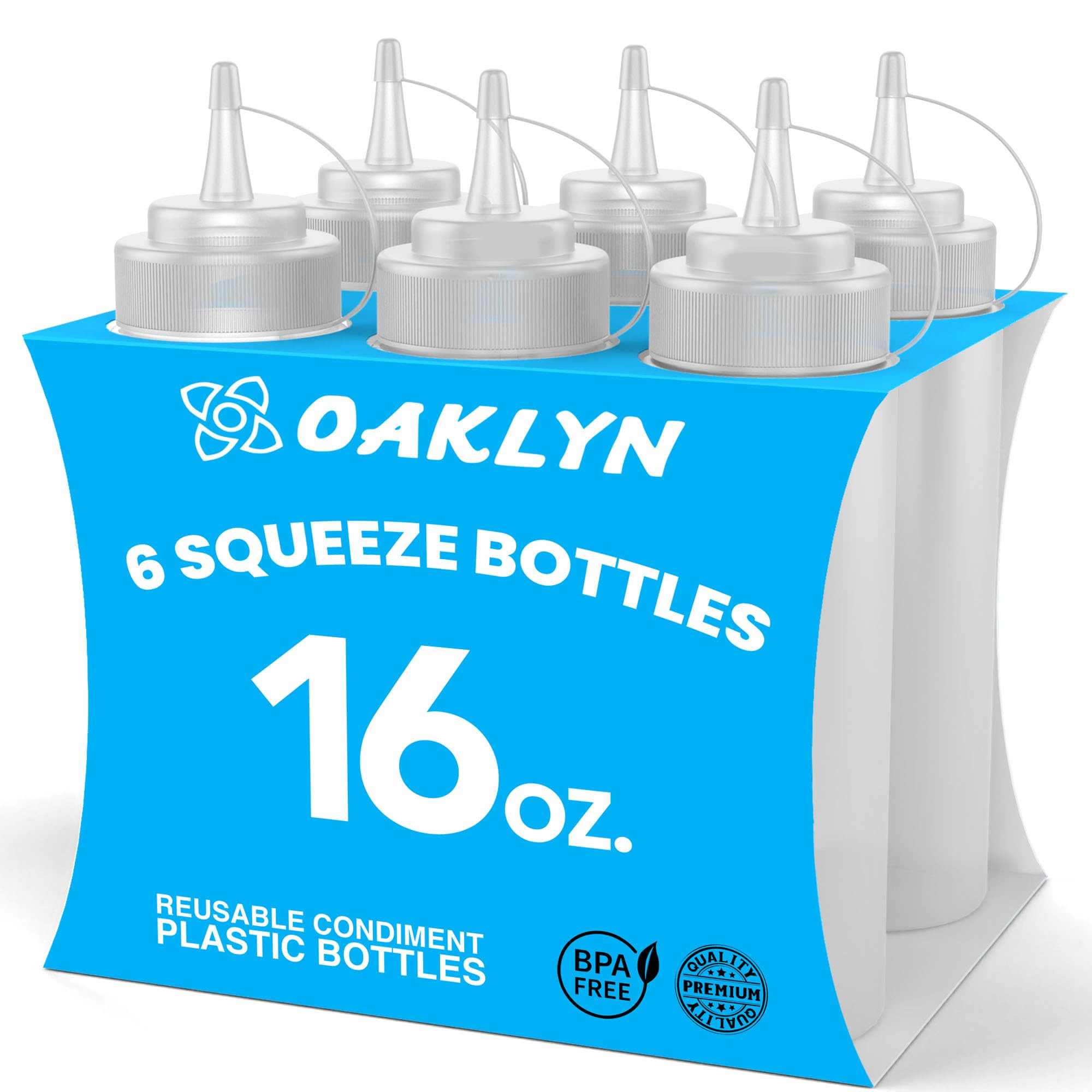 Oaklyn Reusable Squeeze Bottles 16oz 6 Pack - Leak Proof, BPA-Free Plastic Bottles for Sauces & L... | Amazon (US)