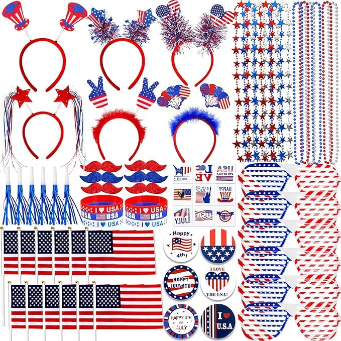 4th of July Accessories Bulk Party Supplies, 146Pcs Patriotic Party Favors Set for Independence D... | Amazon (US)
