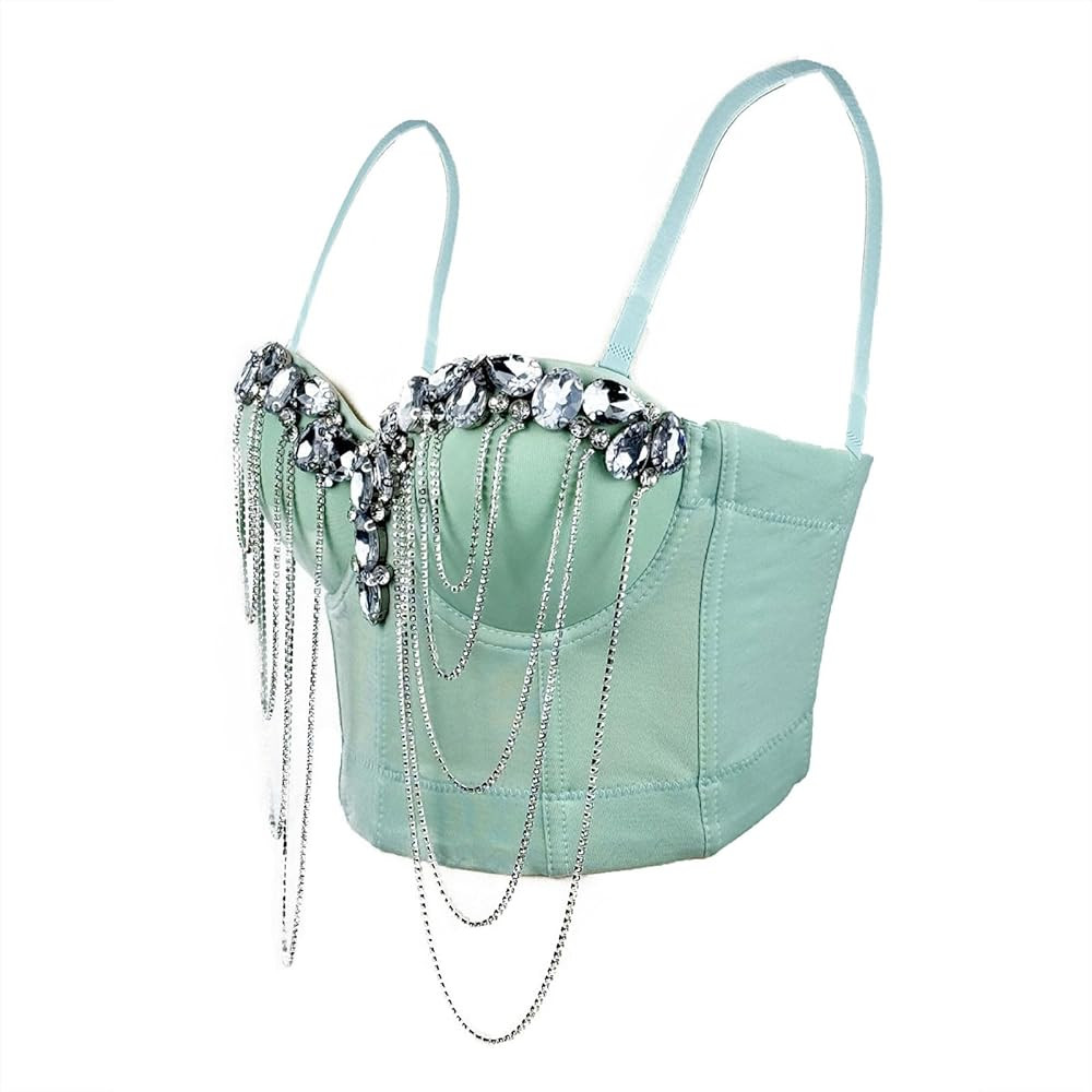 NATHGAM Womens Sexy Bustier Glitter Rhinestone Gem Chain Corset Top Spaghetti Strap Wedding Party... | Amazon (US)