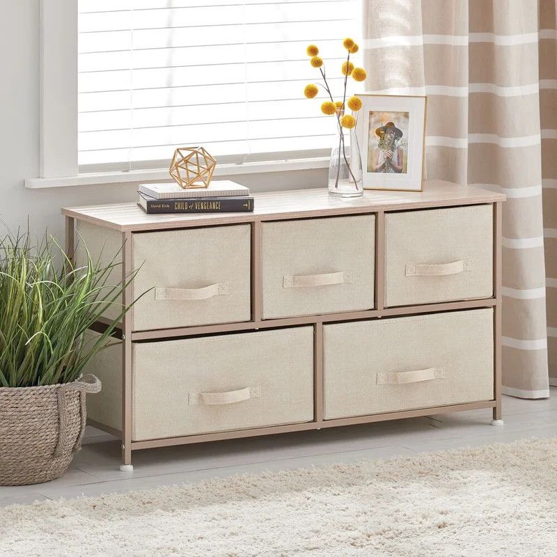 Mdesign Steel Frame, Wood Top Cloth Dresser With Organizer Bins, Linen/Tan/White | Wayfair North America