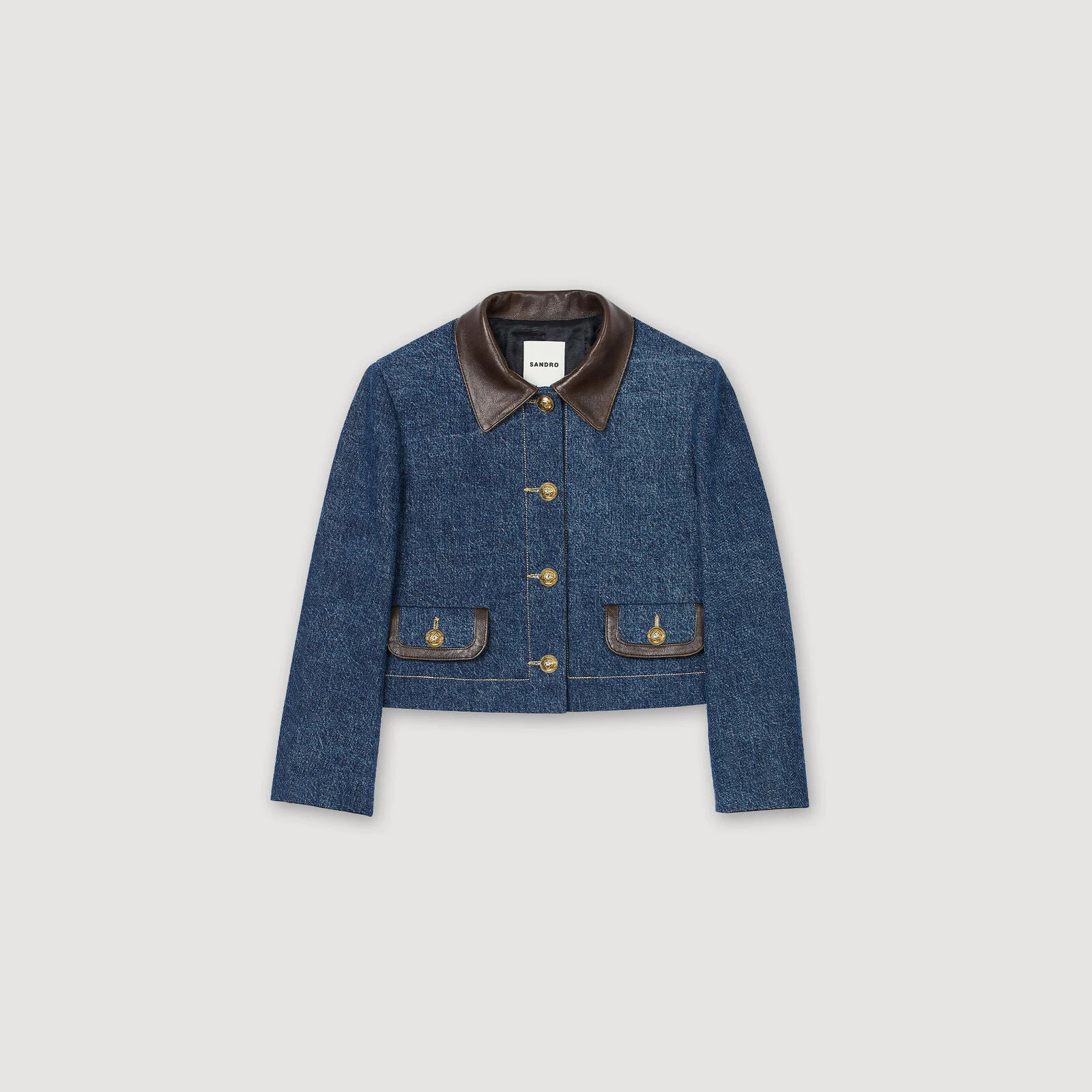 Denim jacket with leather collar | Sandro US | Sandro-Paris US