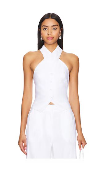 Solid Linen Cross Neck Halter Top in White | Revolve Clothing (Global)