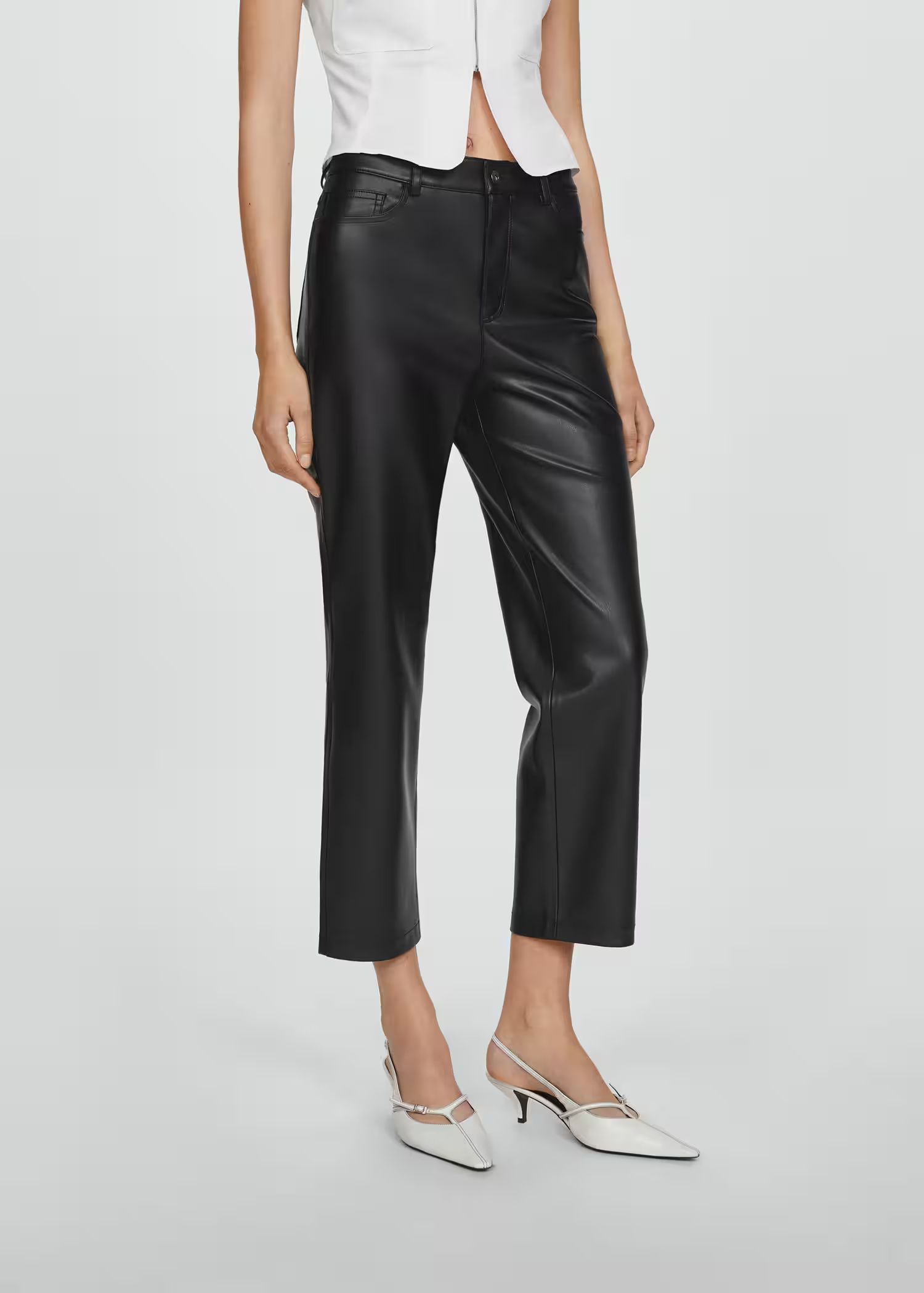 Leather-effect straight trousers -  Woman | MNG Australia | Mango Australia