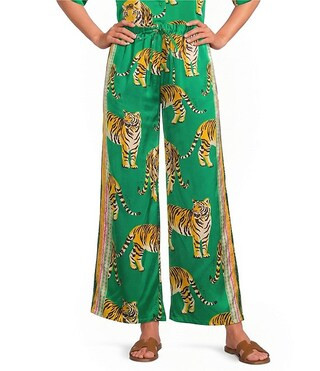 Tiger Jungle Printed Satin High-Rise Wide Leg Coordinating Pants | Dillard's