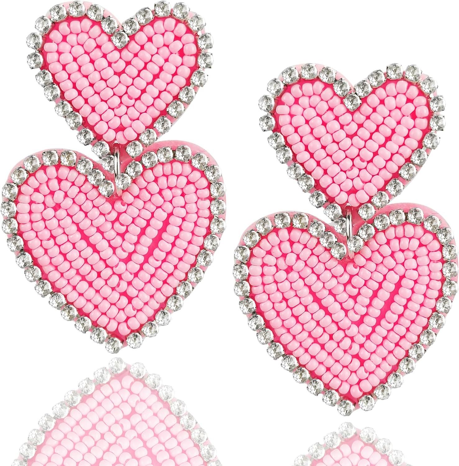 Boho Beaded Earrings Statement Heart Shaped Earrings Handwoven Drop Earrings for Valentine's Day ... | Amazon (US)