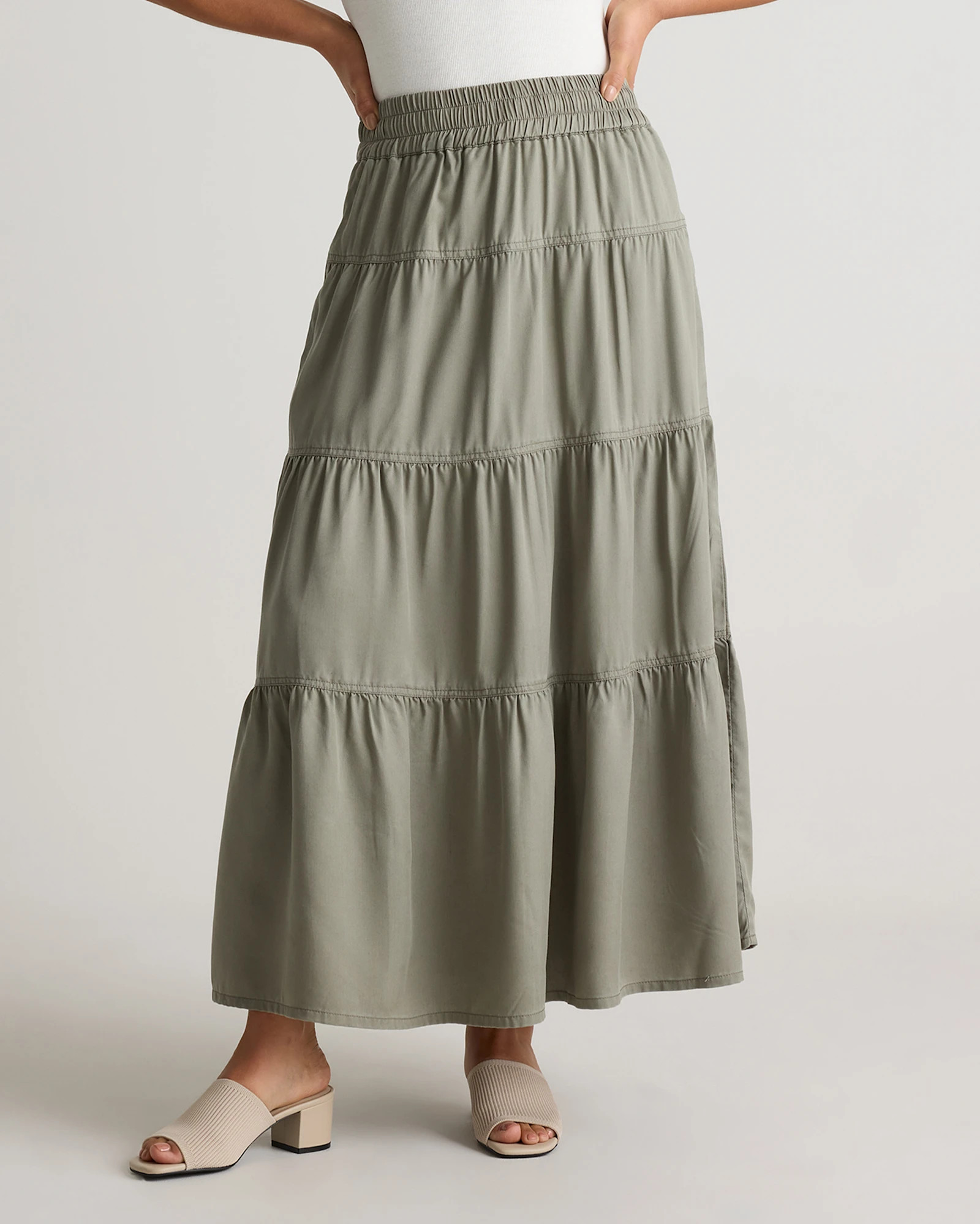 Quince | Women's Vintage Wash Tencel Tiered Maxi Skirt in Midnight Blue, Size XL | Quince