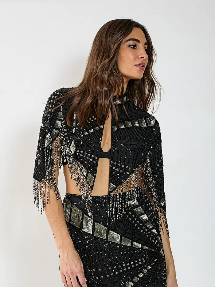 Panelled Sequin Tassel Cape | Nordstrom