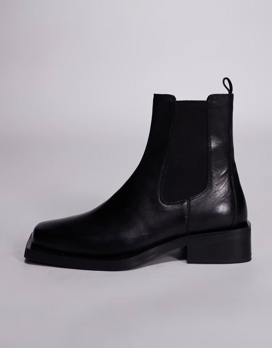 ASOS DESIGN chelsea boots in black leather with square toe | ASOS (Global)