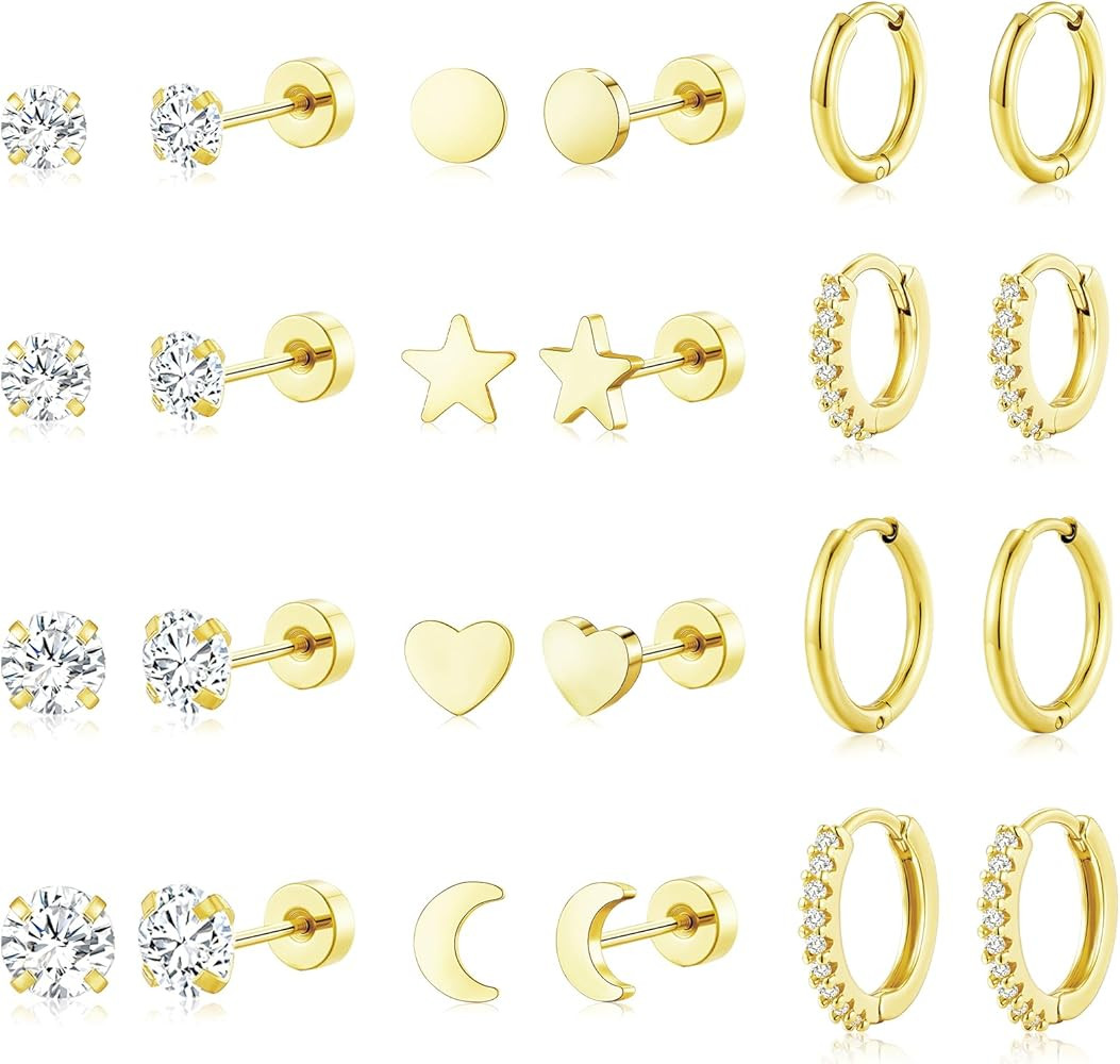 Adoyi 9 Pairs Gold Hoop Earrings Set for Womens Twisted Huggie Hoops Earrings 14K 18K Gold Plated... | Amazon (US)