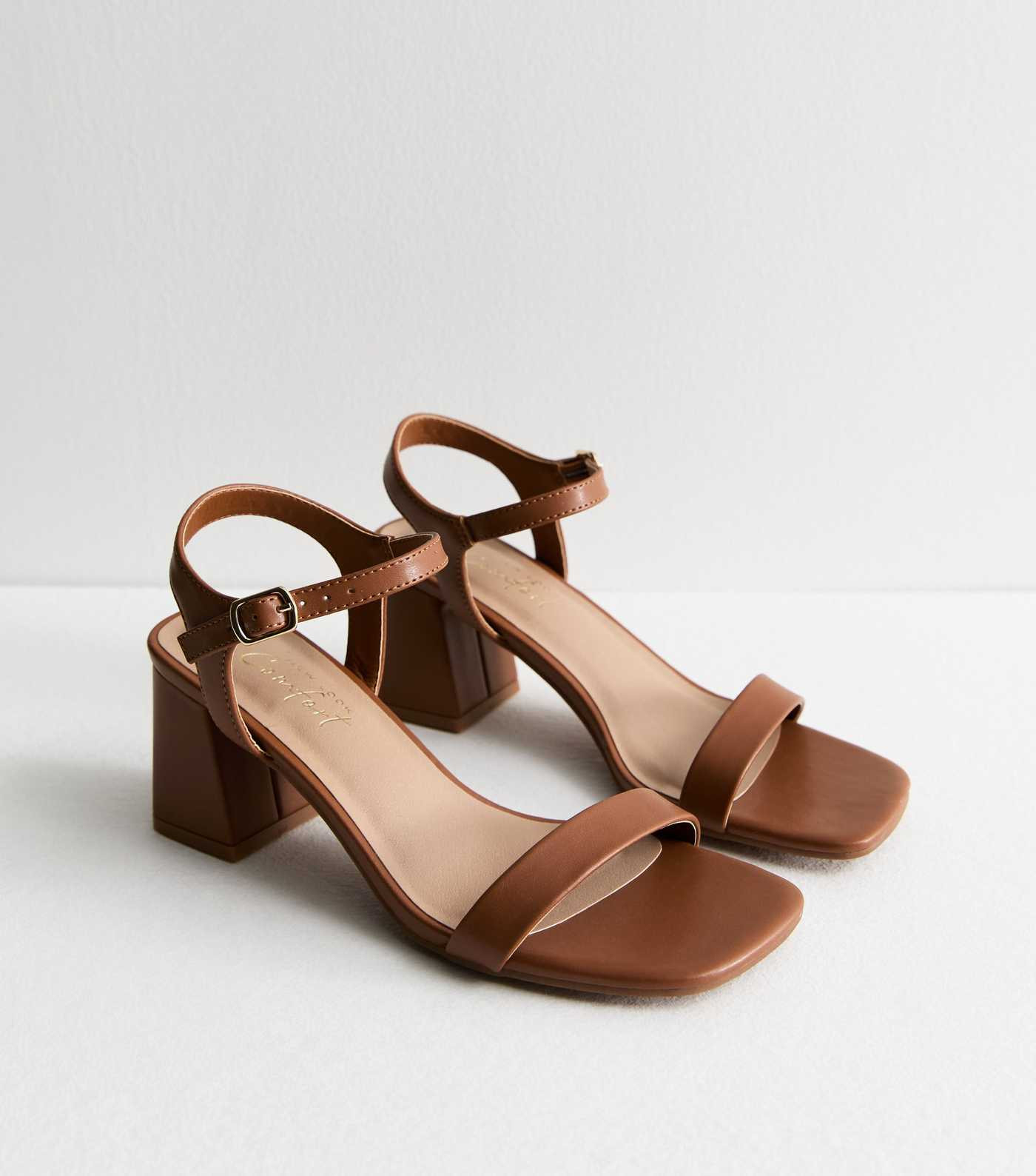 Tan Leather-Look 2 Part Block Heel Sandals
						
						Add to Saved Items
						Remove from Save... | New Look (UK)