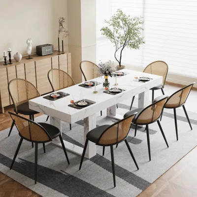 Extendable Dining Table Set With 8 Upholstered Seat Dining Chairs | Wayfair North America