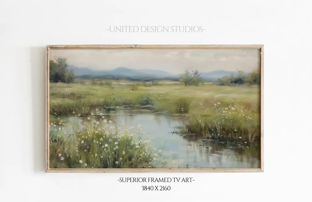 Spring Wildflowers Landscape Frame TV Art, Rustic Spring TV Decor, Vintage Summer Floral Art, Spr... | Etsy (US)