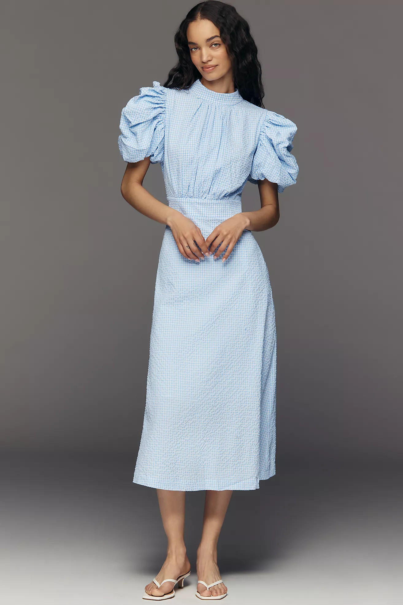 English Factory Puff-Sleeve Midi Dress | Anthropologie (US)