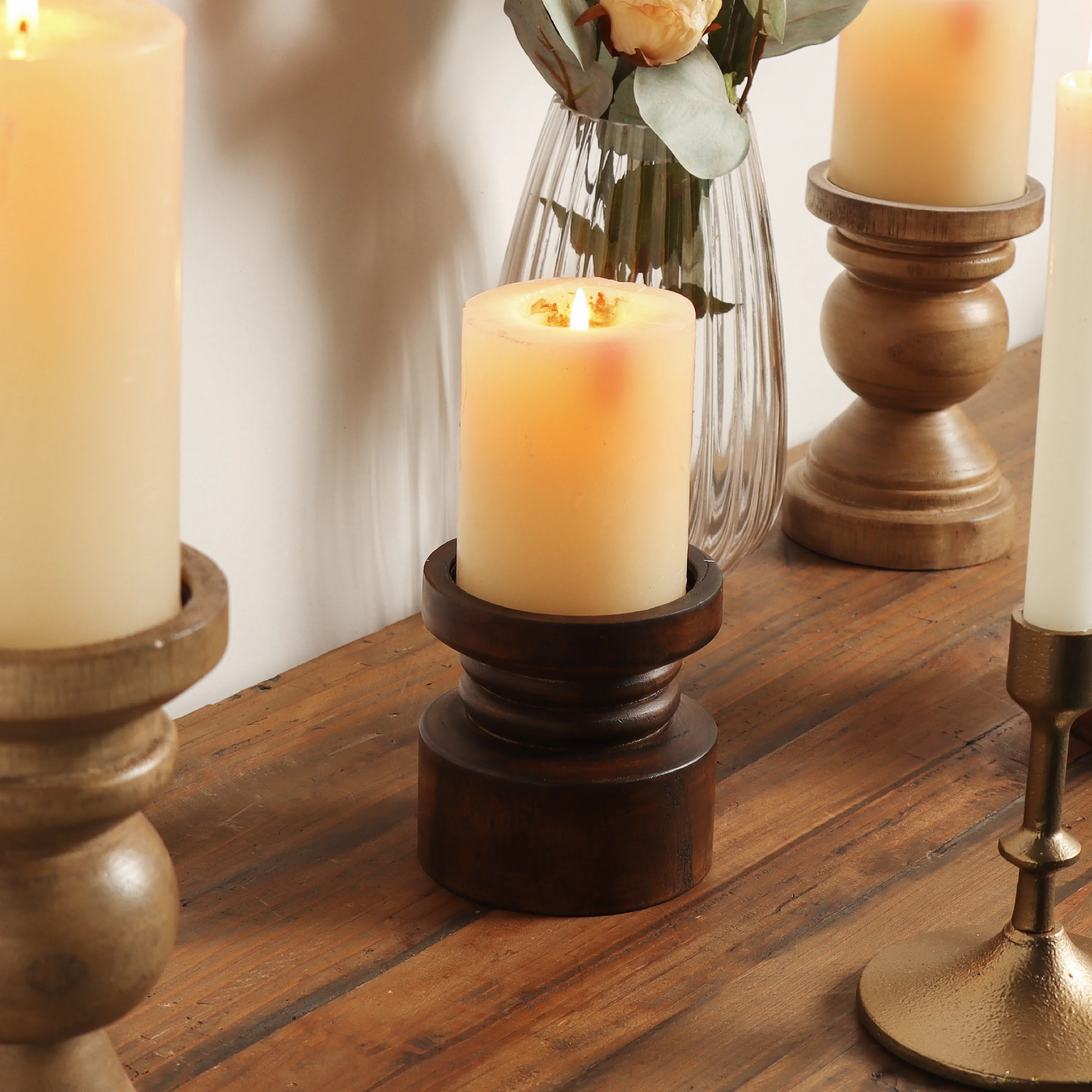Mainstays Decorative Wood Pillar Candleholder, Dark Brown, 4" - Walmart.com | Walmart (US)