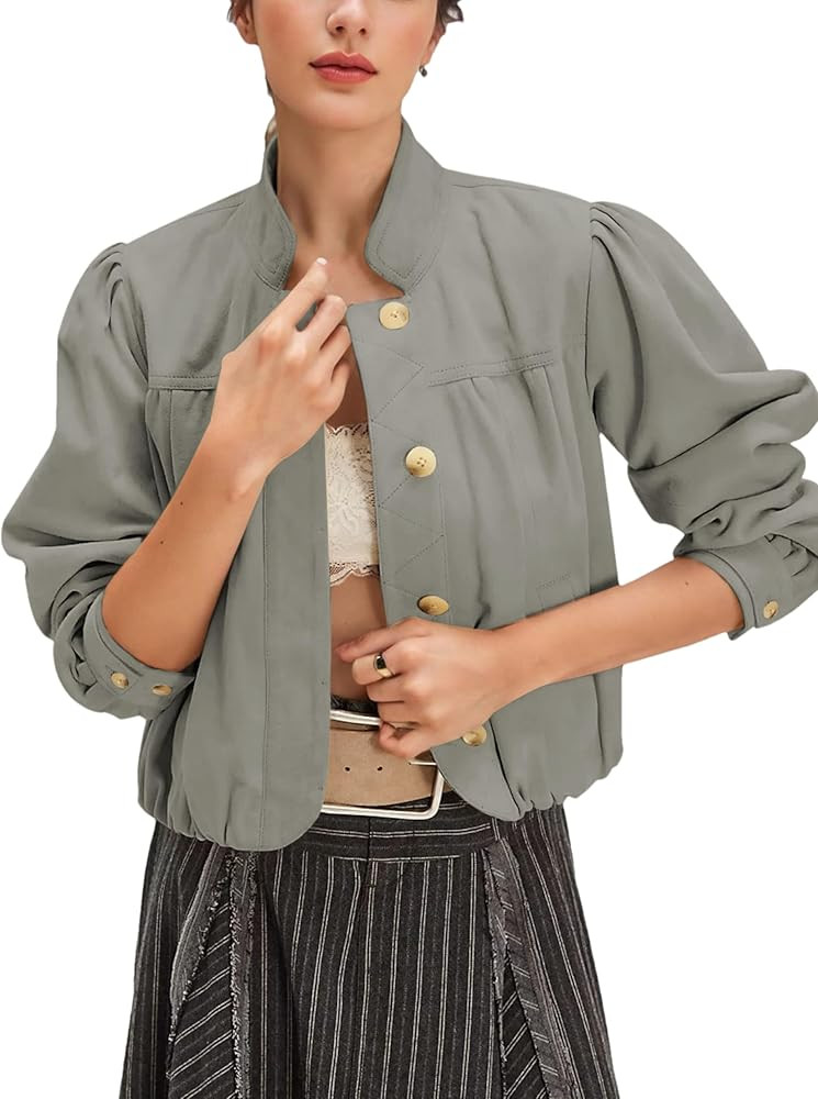 Wanzetaly Women's Faux Suede Jacket Casual Oversized Leather Coat with Pocket Button Bomber Jacke... | Amazon (US)