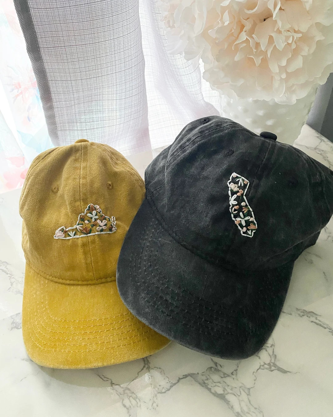 Custom State Floral Hand-Embroidered Baseball Cap | hand-embroidered hat | state hat | birthday g... | Etsy (US)