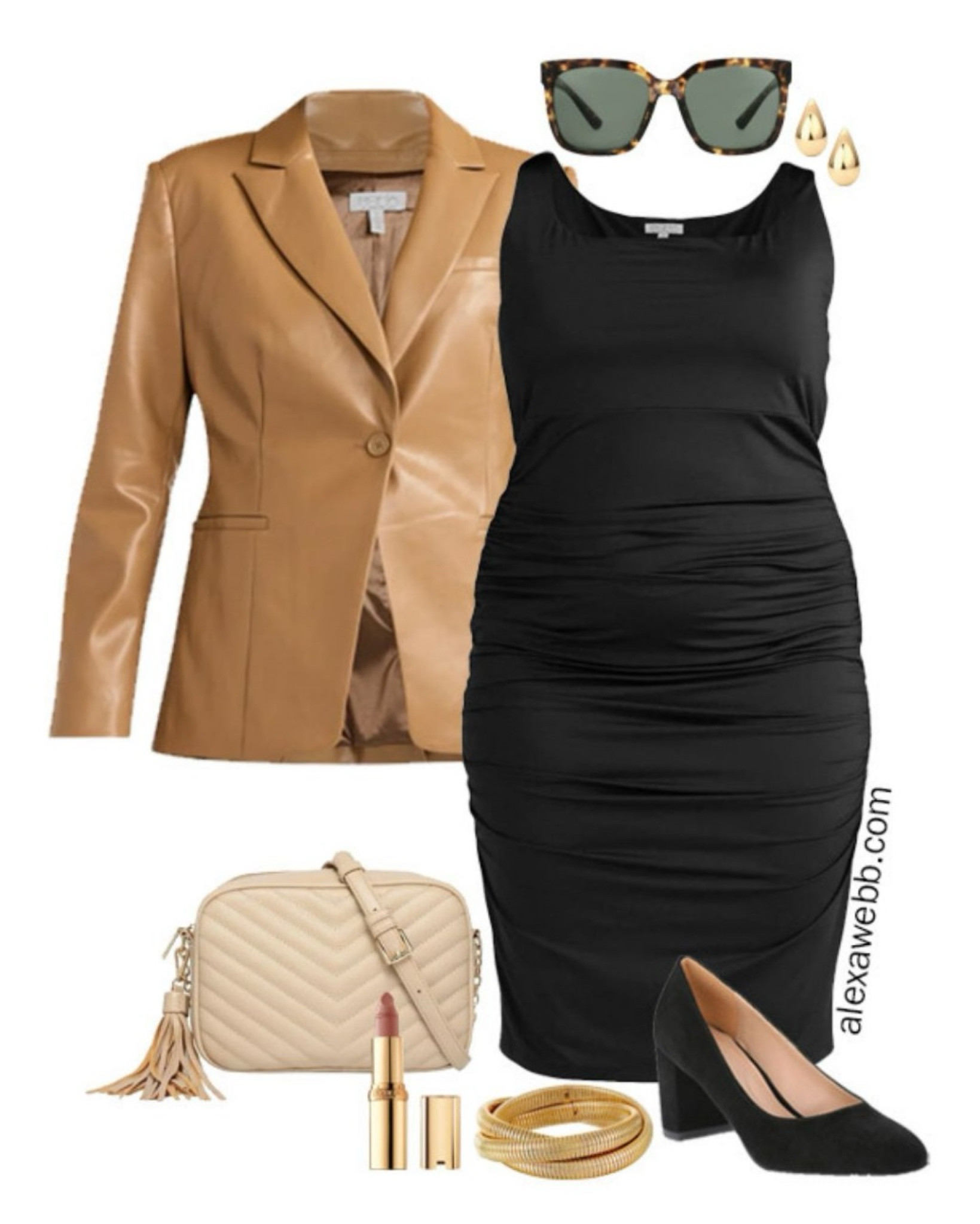 Plus size faux leather blazer outfit idea with @walmartfashion  An easy plussize date night look with a little black dress (LBD).  This dress has stretch and ruching, perfect for your curves. Both pieces are available in sizes XS - 5X!  Talk about size-inclusivity! 👏
#walmartpartner #walmartfashion 
Alexa Webb

#LTKFindsUnder50 #LTKOver40 #LTKPlusSize