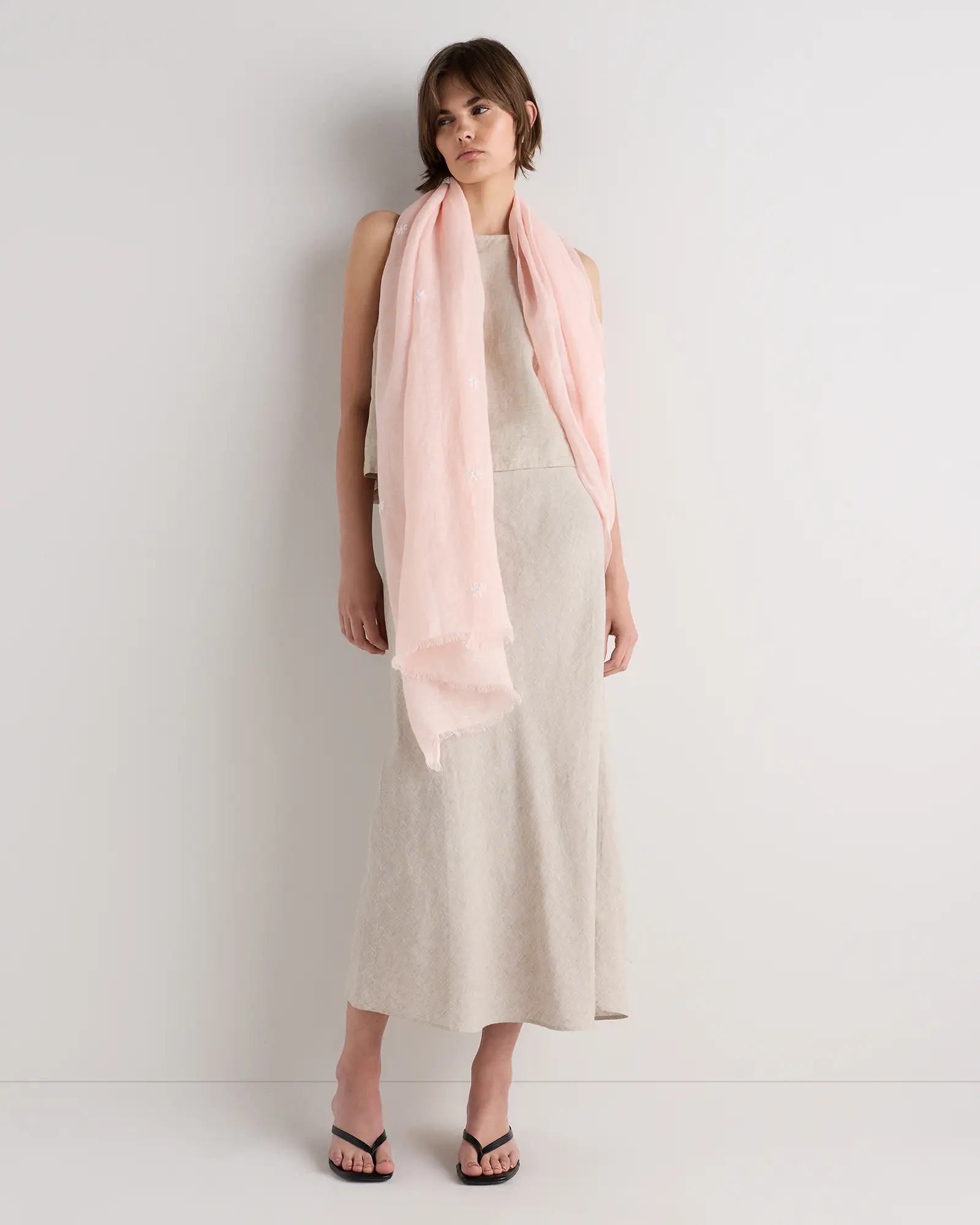 100% European Linen Embroidered Scarf | Quince