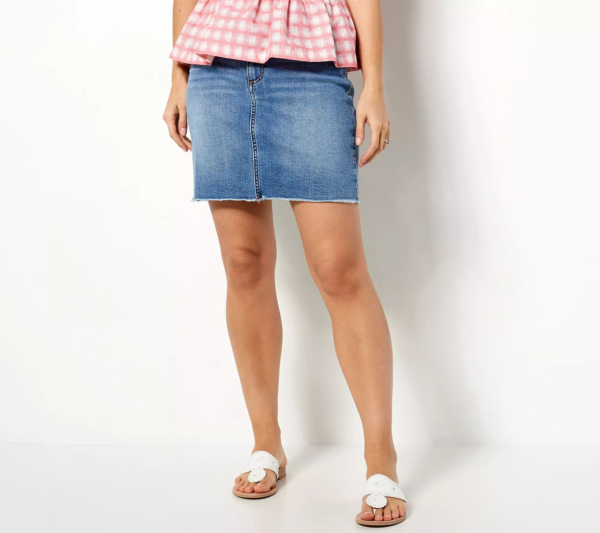 Candace Cameron Bure Petite Denim Skirt with Frayed Hem - QVC.com | QVC