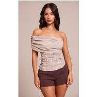 Petite Stripe Ruched One Shoulder Top | PrettyLittleThing US