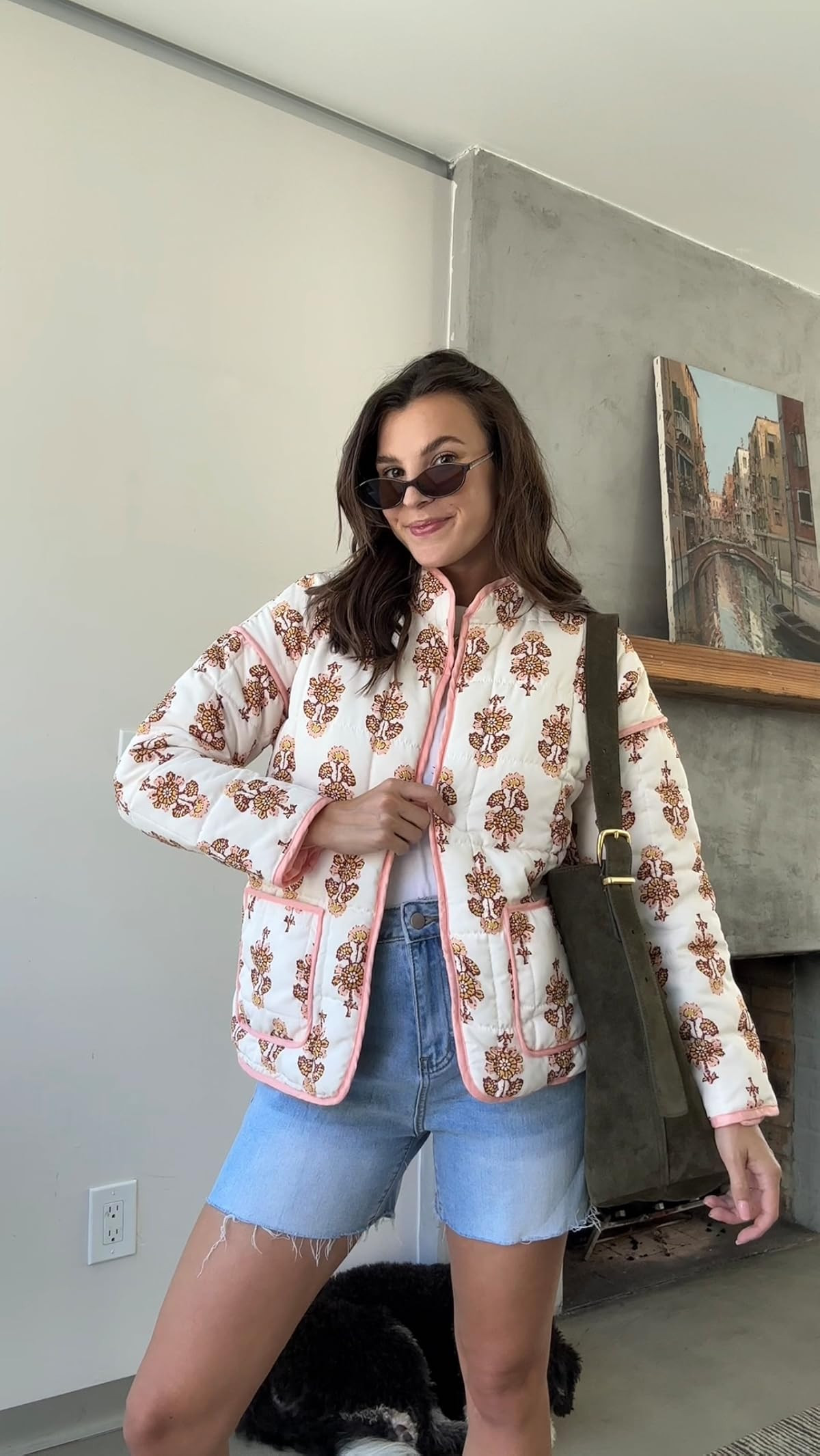 Yozazzy Women's Cropped Floral Quilted Jacket Lightweight Open Front Padded Puffer Coat | Amazon (US)