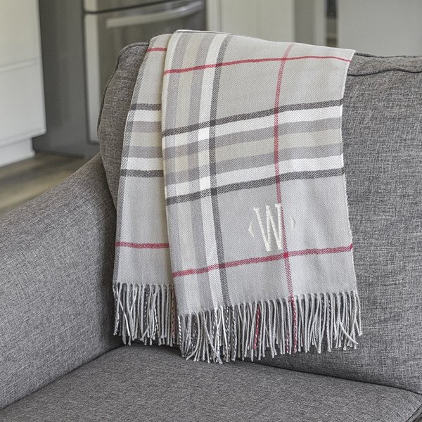 Personalized Grey Plaid Throw | Bed Bath & Beyond