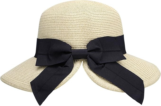 Foldable Summer Womens UPF 50 Straw Wide Brim Hat Sun Hats for Women Beach Hat | Amazon (US)