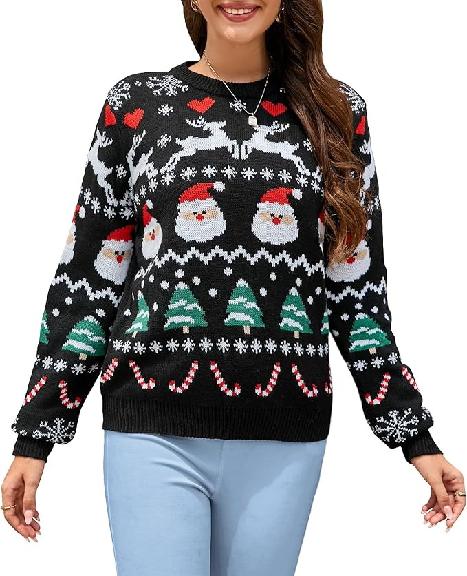 LUBOT 2024 Ugly Christmas Sweaters for Women Cute Funny Tacky Holiday Parties Knitted Xmas Sweate... | Amazon (US)