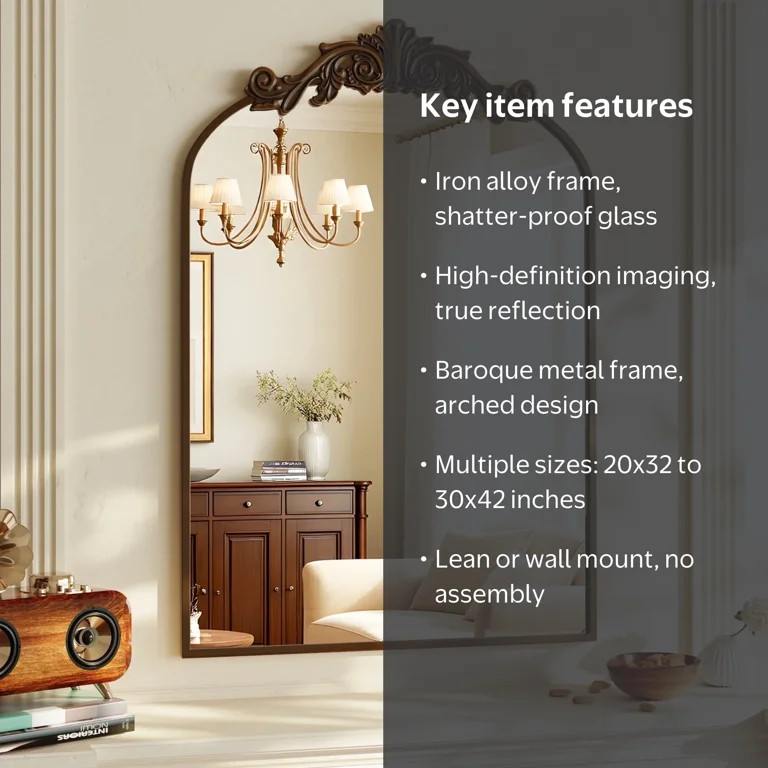BEAUTYPEAK 38"x 24" Wall Decor Mirror Arched Metal Vintage Bathroom Mirror,Bronze | Walmart (US)