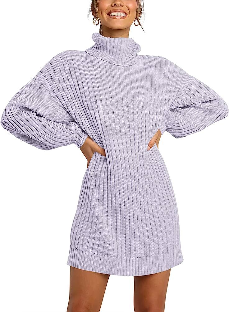 ANRABESS Women Turtleneck Long Lantern Sleeve Casual Loose Oversized Sweater Dress Soft Winter Pu... | Amazon (US)