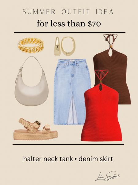Summer Outfit Idea • Walmart Fashion • Affordable Fashion • Halter Neck Top • Midi Denim Skirt • Memorial Day Outfit • Statement Jewelry • Summer Sandals

#LTKStyleTip #LTKFindsUnder100 #LTKSeasonal