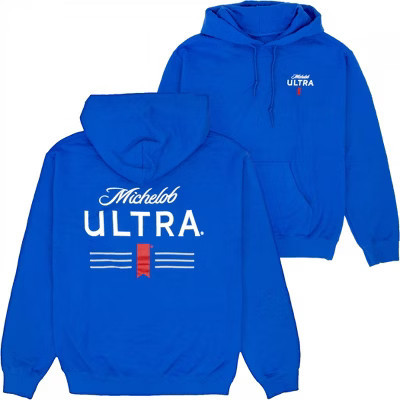 Mens Michelob Ultra Classic Logo Blue Front and Back Print Hoodie - Medium | Target