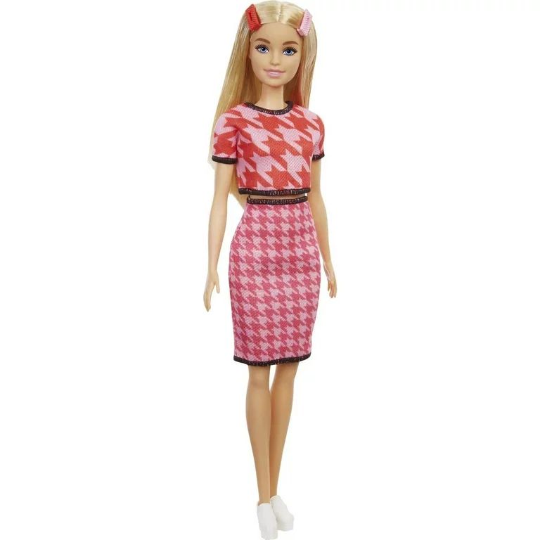 Barbie Fashionistas Doll #169 with Long Blonde Hair in Houndstooth Crop Top & Skirt | Walmart (US)