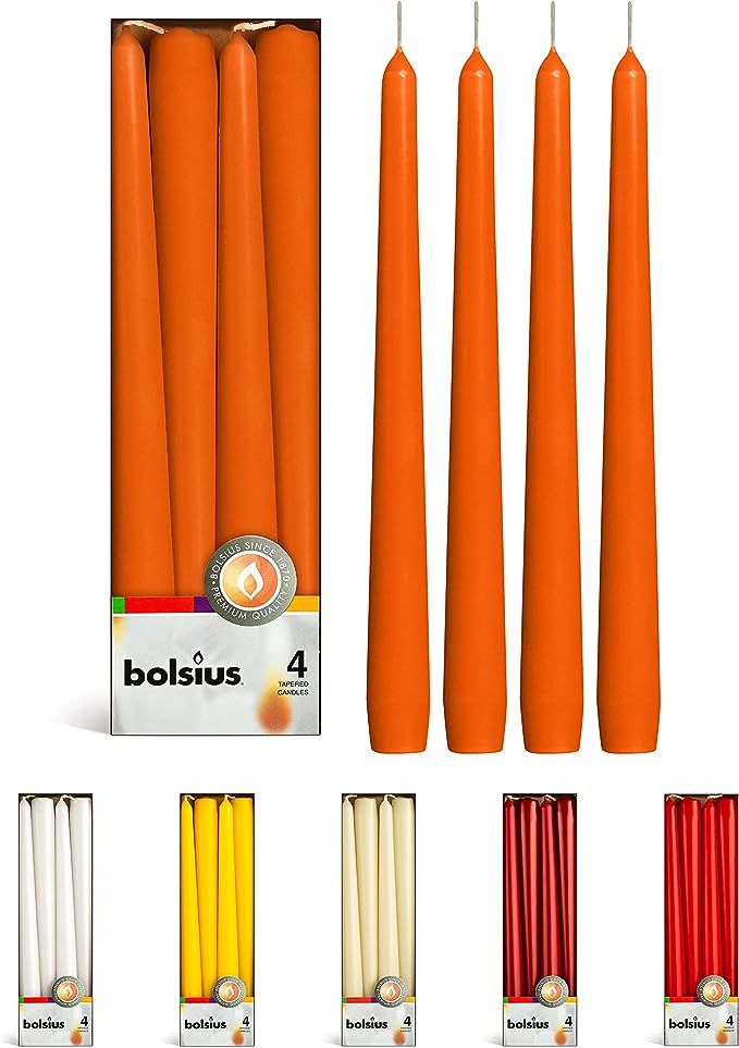 BOLSIUS Orange Taper Candles - 4 Pack Unscented 10 Inch Dinner Candle Set - 8 Hours Burn Time - P... | Amazon (US)