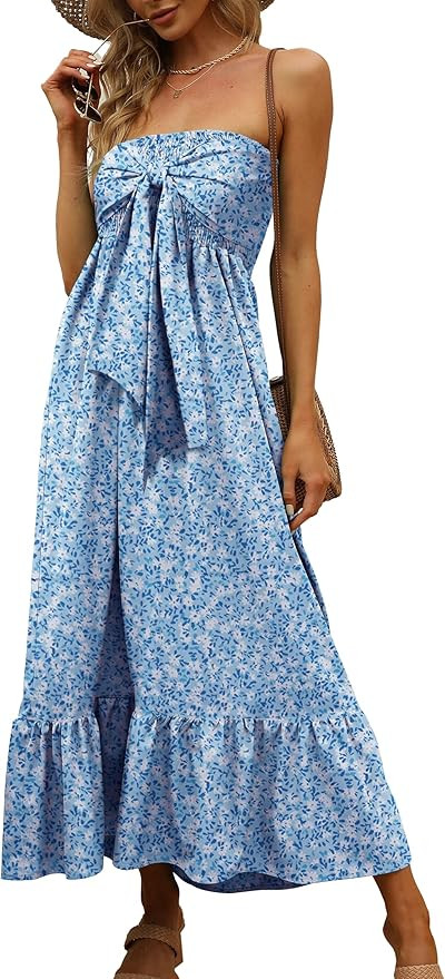 Aifer Womens Strapless Off The Shoulder Maxi Dresses Summer Bohemian Tube Top Beach Long Maxi Dre... | Amazon (US)