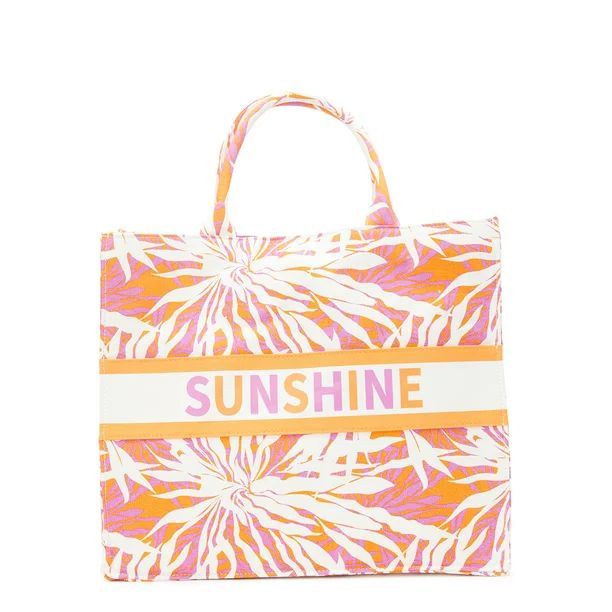 No Boundaries Women's Sunshine Canvas Print Beach Tote Handbag Orange/Pink - Walmart.com | Walmart (US)