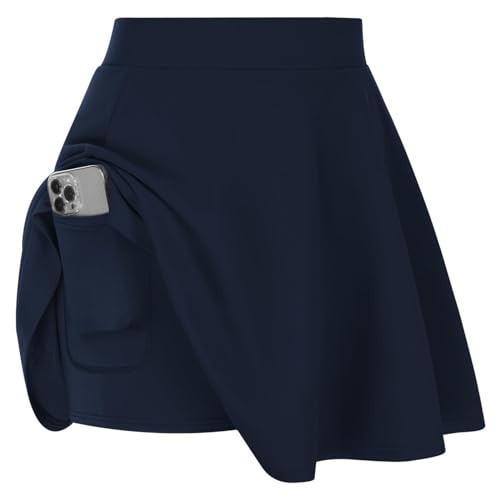 Hanna Nikole Plus Size High Waist Pleated Solid Short with Shorts Pocket Mini Versatile Skater Skirt Navy Blue 2X | Amazon (US)