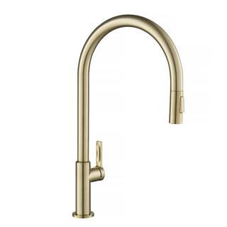 Oletto High-Arc Single-Handle Pull-Down Sprayer Kitchen Faucet in Spot Free Antique Champagne Bro... | The Home Depot
