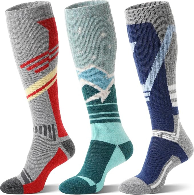 3 Pairs Merino Wool Ski Socks Thermal Warm Winter Thick Knee High Snowboarding Skiing Socks for W... | Amazon (US)