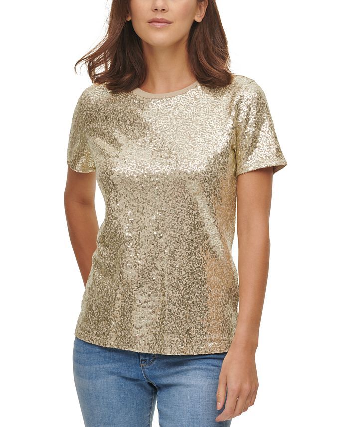 DKNY Sequined Jersey T-Shirt & Reviews - Tops - Women - Macy's | Macys (US)