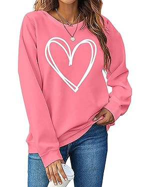LHBNK Valentines Day Sweatshirt for Women Funny Love Heart Shirts Casual Valentine Pullover Long ... | Amazon (US)