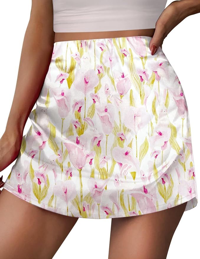 Zeagoo Women's Mini Skirts Casual High Waisted Stain Silk A-Line Zipper Summer Short Skirt Party ... | Amazon (US)