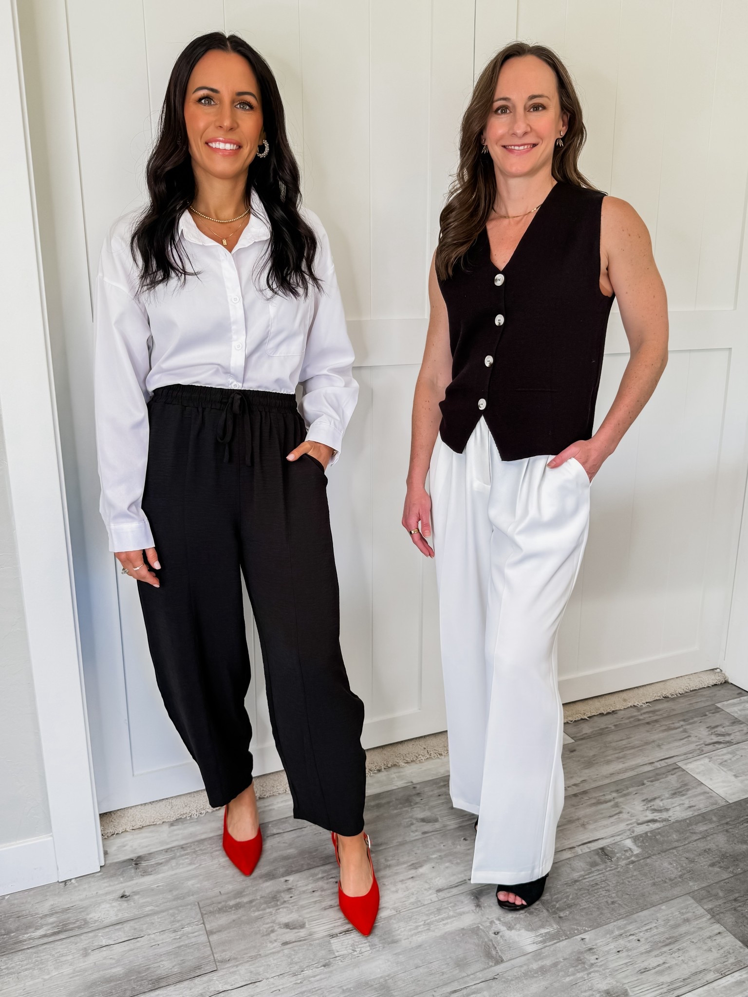 Podcast day but make it bold 👠🖤🤍
We kept it classic with black and white but had to throw in a pop of color! These looks are comfy enough to record all day and still feel put together.

neutral outfit, black and white outfit, pop of red, red heels, workwear trousers, petite style, podcast outfit, summer workwear, elevated basics, comfy chic, women’s workwear, business casual, capsule wardrobe, office style, monochrome outfit, chic style, minimalist fashion

#LTKFindsUnder100 #LTKWorkwear #LTKPetite