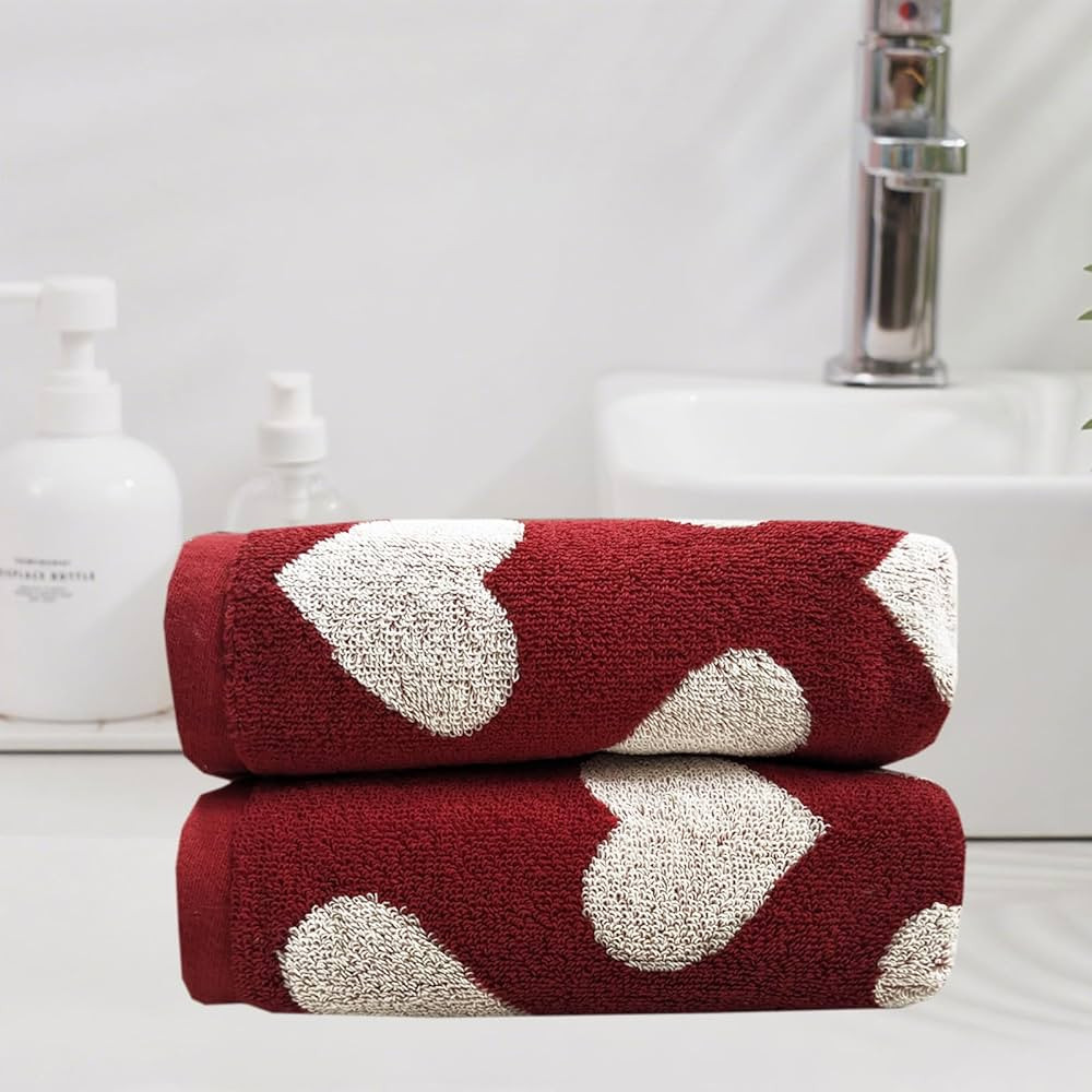 USTIDE Red White Heart Cotton Hand Towels Set of 2 Absorbent Face Towels Soft Towels Set for Hote... | Amazon (US)