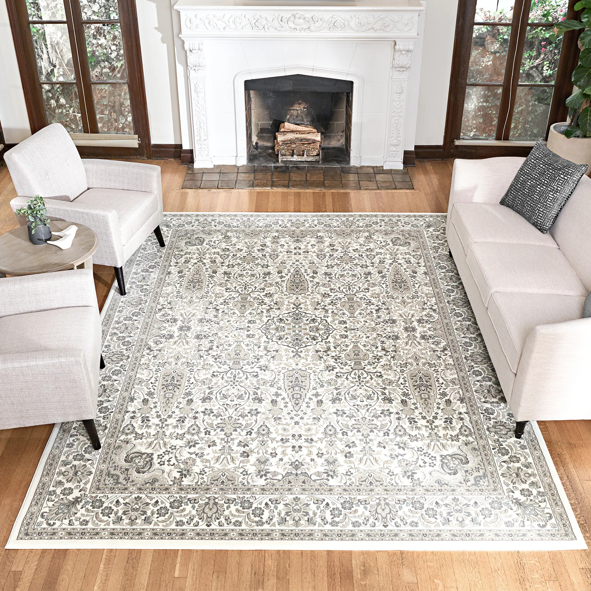 GERTMENIAN Majestic Vernon 9 x 12 (ft) Loomed Polypropylene Ivory Rectangular Indoor Border Oriental Spot Clean Only Pet Friendly Area rug in Gray | Lowe's