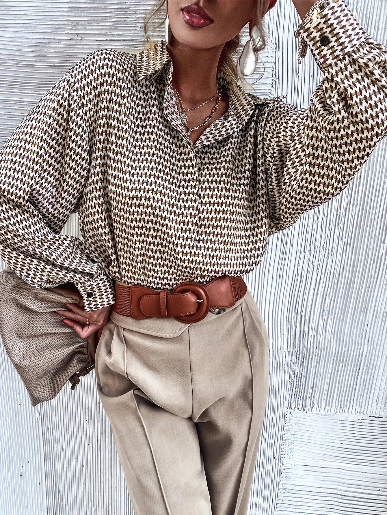 Hidden Button Allover Print Longline Shirt | SHEIN