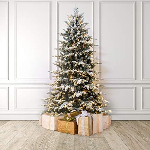 MARTHA STEWART Flocked Natural Pine Pre-Lit Artificial Christmas Tree, 6.5 ft, Clear White Lights | Amazon (US)