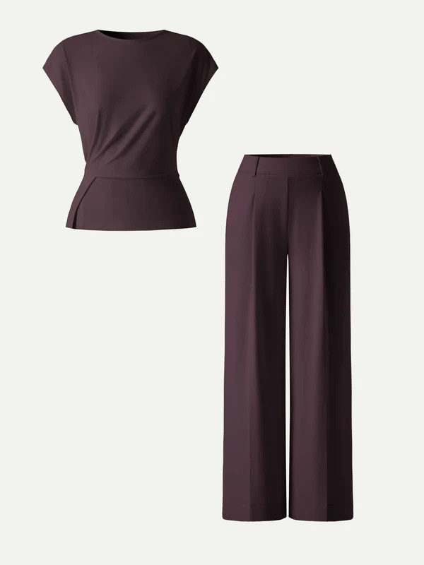 2Pcs Set Round Neck Tucked Top & Wide Leg The Success Pants | OGLmove