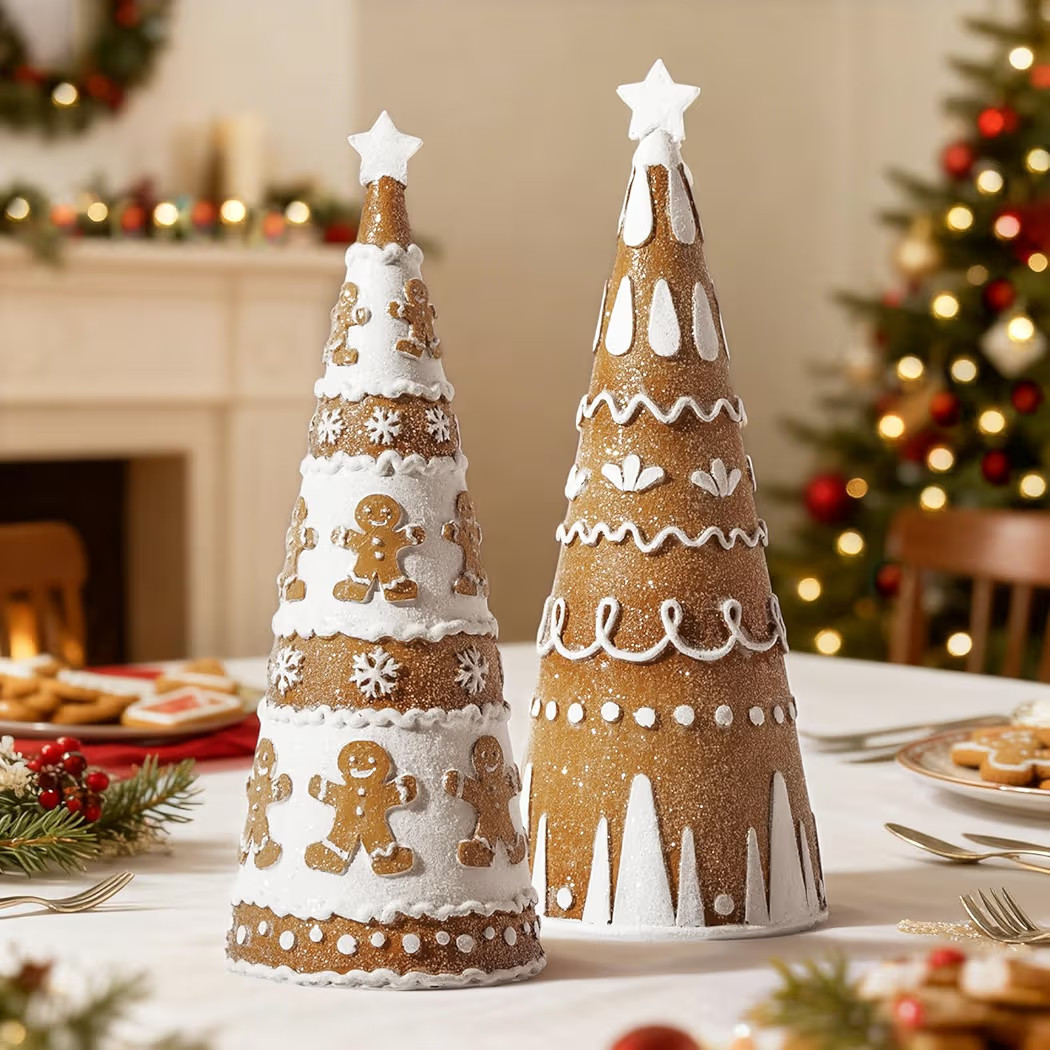 Christmas Decorations Indoor, 2Pcs Gingerbread Epoxy Resin Cone Christmas Trees, Christmas Table ... | Amazon (US)